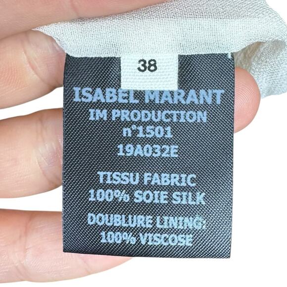 Isabel Marant Etoile 38 White Maroon Tie Dye 100% Silk Long Sleeve Ruffle Dress - Picture 12 of 13